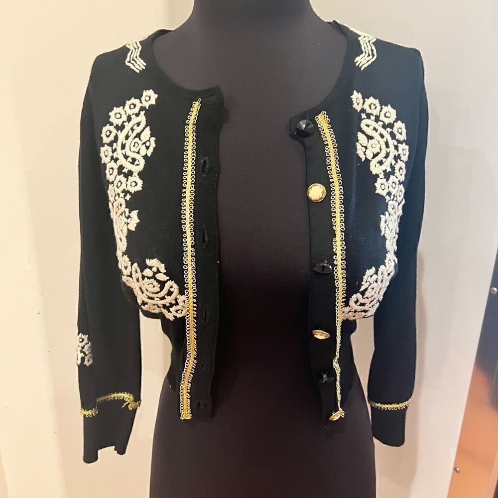 Twelve by twelve cardigan size small black gold white with buttons